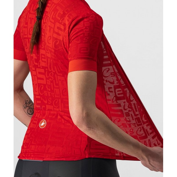 Promessa Jacquard Radtrikot Damen kurzarm rot