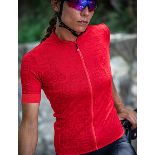 Promessa Jacquard Radtrikot Damen kurzarm rot