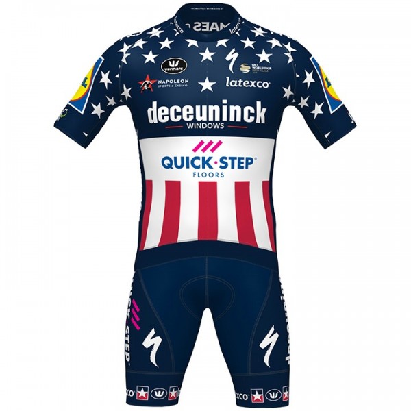 Fahrradbekleidung Radsport 2020 DECEUNINCK QUICK-STEP USA Zeitfahrmeister Radbekleidung Satz Trikot Kurzarm+Fahrradhos Radtrikot Kaufen