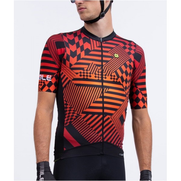 ALE CHECKER Radtrikot kurzarm schwarz/rot