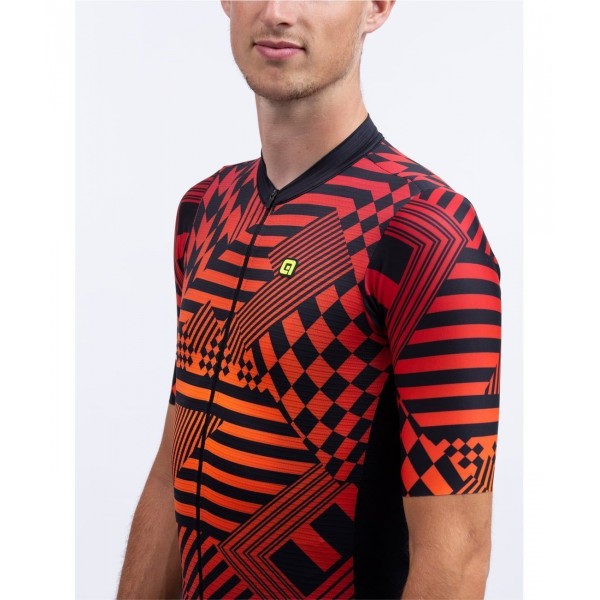ALE CHECKER Radtrikot kurzarm schwarz/rot