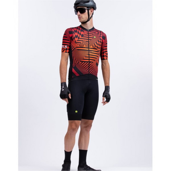 ALE CHECKER Radtrikot kurzarm schwarz/rot