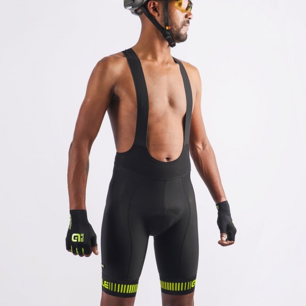 ALE STRADA Trägerhose kurz schwarz/gelb