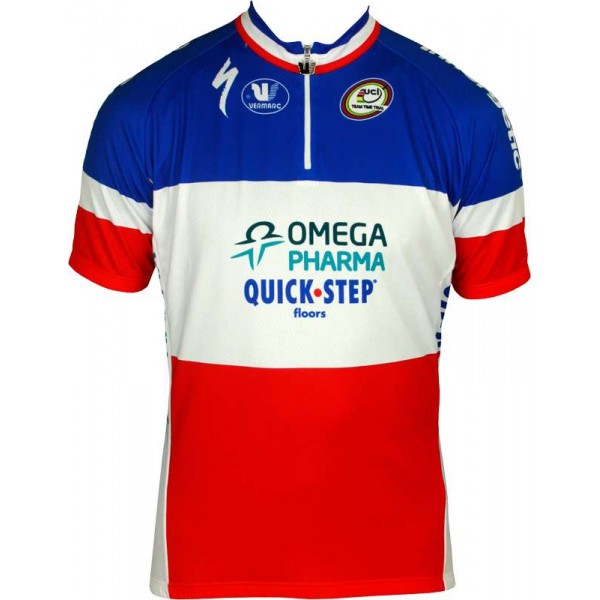 OMEGA PHARMA-QUICKSTEP Französischer Zeitfahrmeister 2013 Radsport-Profi-Team-Kurzarmtrikot mit kurzem Reißverschluss