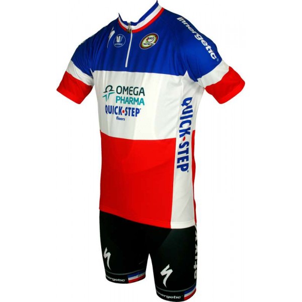 OMEGA PHARMA-QUICKSTEP Französischer Zeitfahrmeister 2013 Radsport-Profi-Team-Kurzarmtrikot mit kurzem Reißverschluss