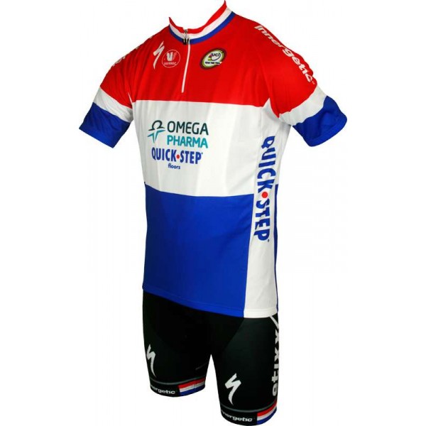 OMEGA PHARMA-QUICKSTEP Holländischer Meister 2013 Radsport-Profi-Team-Kurzarmtrikot mit kurzem Reißverschluss