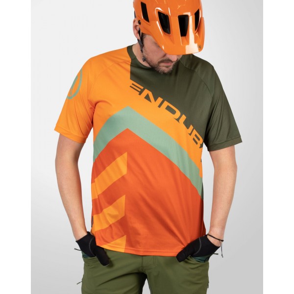 Singletrack Print Tee LTD Radtrikot kurzarm MTB/Freeride orange/olivgrün