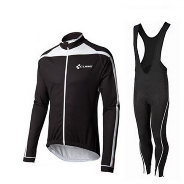 2015 Cube schwarz Weiß Fahrradbekleidung Radtrikot Satz Langarm und Lange Trägerhose schwarz Radtrikot Kaufen
