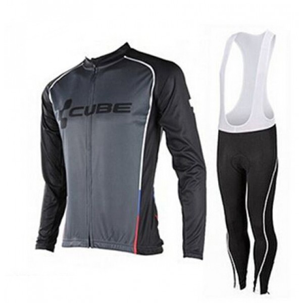 2015 Cube schwarz Fahrradbekleidung Radtrikot Satz Langarm und Lange Trägerhose Weiß Radtrikot Kaufen