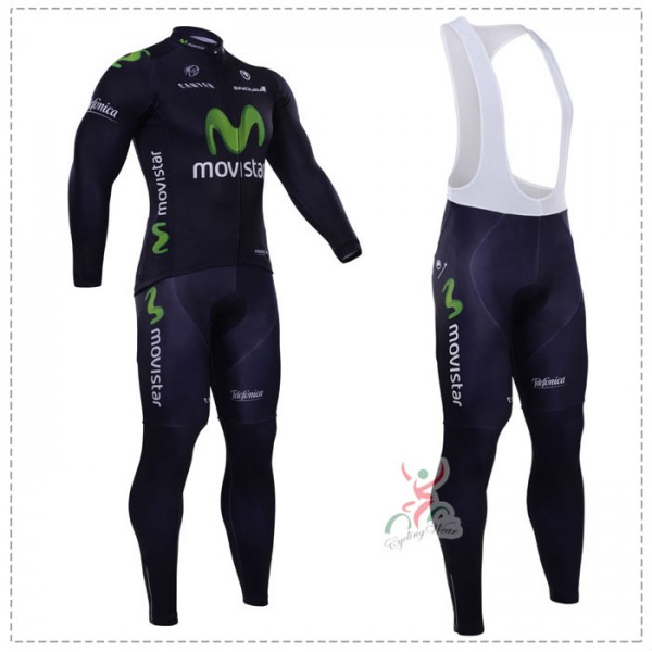 2015 Movistar Fahrradbekleidung Radtrikot Satz Langarm und Lange Trägerhose Radtrikot Kaufen