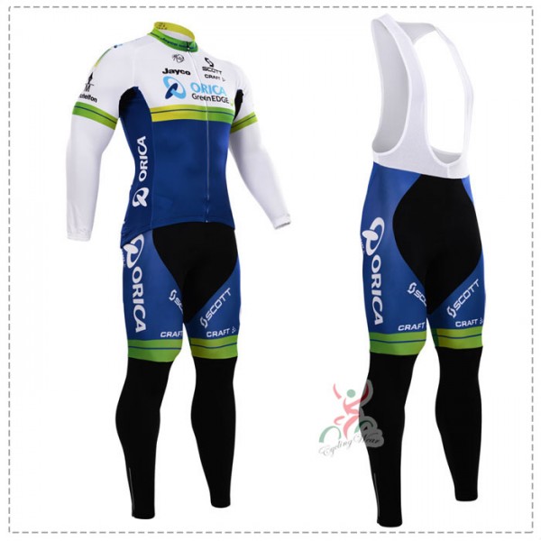 2015 Orica Greenedge Fahrradbekleidung Radtrikot Satz Langarm und Lange Trägerhose Radtrikot Kaufen