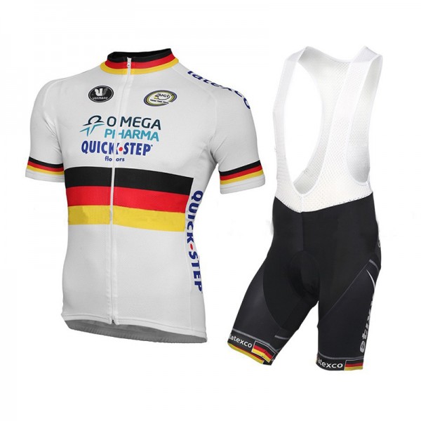 2015 Omega Pharma Quick Step Fahrradbekleidung Satz Fahrradtrikot Kurzarm Trikot und Kurz Trägerhose Weiß Radtrikot Kaufen