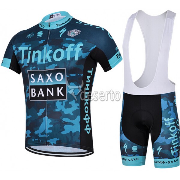 2015 Saxo Bank Tinkoff Radtrikot Kurzarm Camouflage Blau und Kurz Trägerhose Radtrikot Kaufen