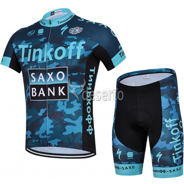 2015 Saxo Bank Tinkoff Radbekleidung Radtrikot Kurzarm und Fahrradhosen Kurz Camouflage Blau Radtrikot Kaufen