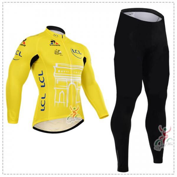 2015 Tour de France jaune Fahrradbekleidung Radtrikot Satz Langarm und Lange Fahrradhose Radtrikot Kaufen