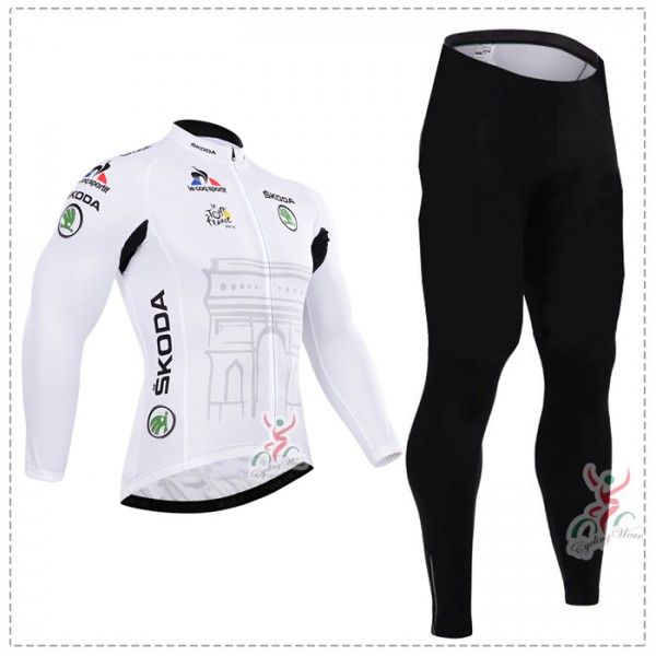 2015 Tour de France Blanc Fahrradbekleidung Radtrikot Satz Langarm und Lange Fahrradhose Radtrikot Kaufen