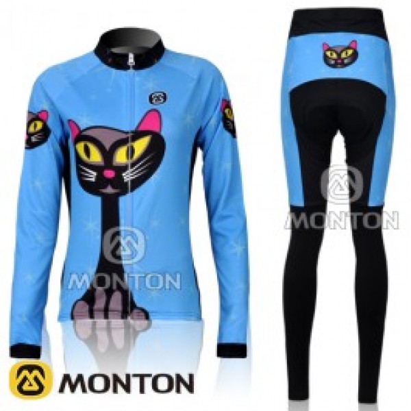 2011 Monton Blue Cat Damen Fahrradbekleidung Radtrikot Satz Langarm und Lange Fahrradhose Radtrikot Kaufen