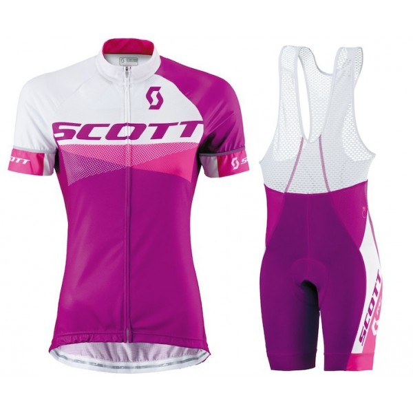 2015 Scott Weiß-Violet Damen Fahrradbekleidung Satz Fahrradtrikot Kurzarm Trikot und Kurz Trägerhose Radtrikot Kaufen