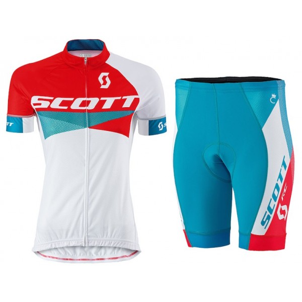 2015 Scott Rot-Weiß Damen Radbekleidung Radtrikot Kurzarm und Fahrradhosen Kurz Radtrikot Kaufen