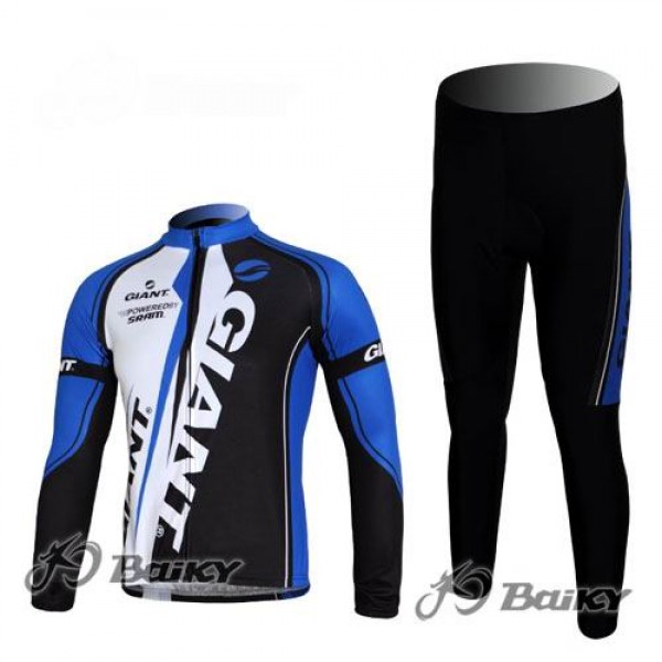 Giant Sram Pro Team Radbekleidung Satz Fahrradtrikot Langarm und Lang Radhose Blau Weiß Schwarz Radtrikot Kaufen