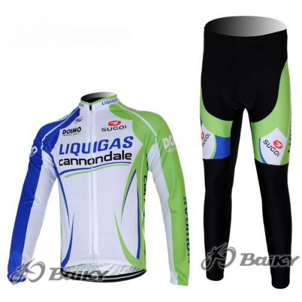 Liquigas Cannondale Pro Team Radbekleidung Satz Fahrradtrikot Langarm und Lang Radhose Grün Weiß Radtrikot Kaufen