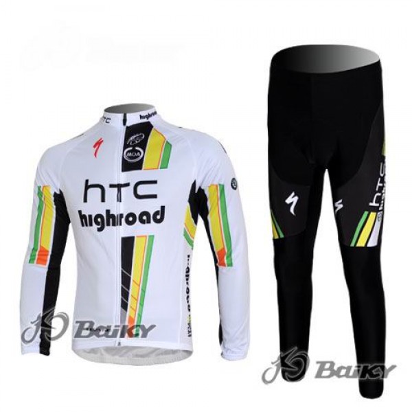 HTC-Highroad Pro Team Radbekleidung Satz Fahrradtrikot Langarm und Lang Radhose Weiß Grün Radtrikot Kaufen