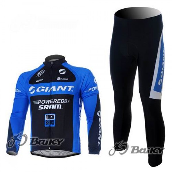 Giant Sram Pro Team Radbekleidung Satz Fahrradtrikot Langarm und Lang Radhose Schwarz Blau Radtrikot Kaufen