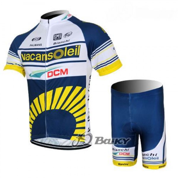 Vacansoleil-DCM Radbekleidung Radtrikot Kurzarm und Fahrradhosen Kurz Weiß Blau Gelb Radtrikot Kaufen