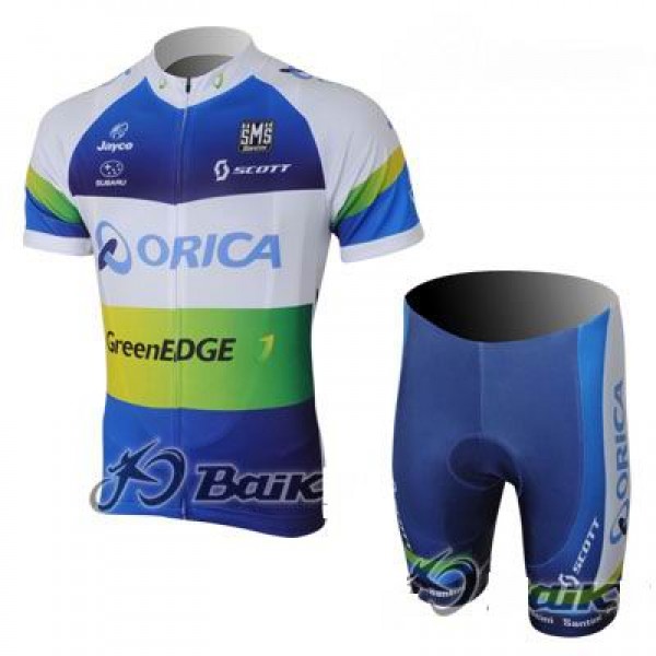 2013 Green Edge ORICA Radtrikot Kurzarm und Kurz Radhose Kits Blau Radtrikot Kaufen