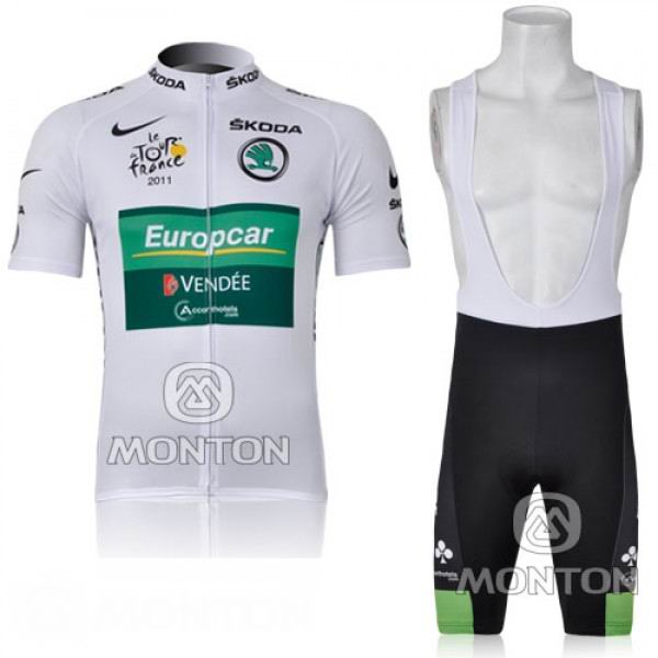 Europcar Pro Team Vendee Fahrradbekleidung Satz Fahrradtrikot Kurzarm Trikot und Kurz Trägerhose Weiß Radtrikot Kaufen