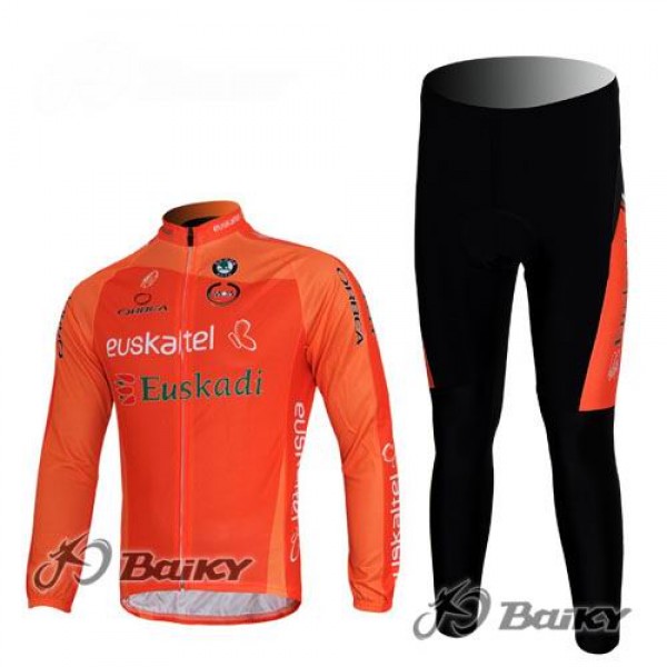 Euskaltel-Euskadi Pro Team Fahrradbekleidung Radtrikot Satz Langarm und Lange Fahrradhose Orange Radtrikot Kaufen