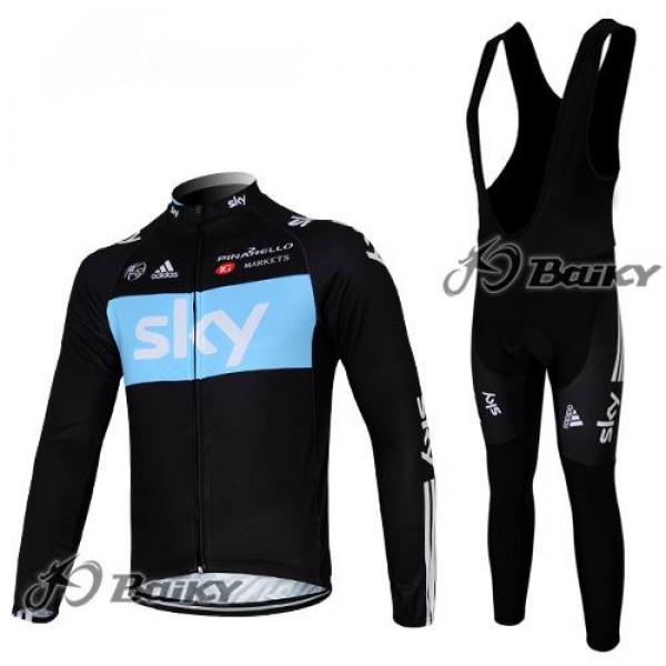 Sky Pinarello Pro Team Fahrradbekleidung Radtrikot Satz Langarm und Lange Trägerhose Schwarz Blau Radtrikot Kaufen