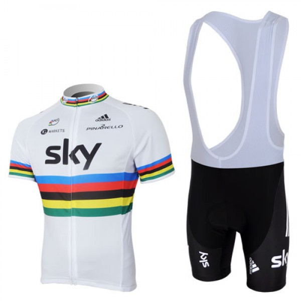 2013 Team Sky UCI Fahrradbekleidung Satz Fahrradtrikot Kurzarm Trikot und Kurz Trägerhose Weiß Schwarz Radtrikot Kaufen