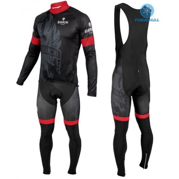 2016 Bianchi Milano Sorisole Schwarz-Rot thermisch Fahrradbekleidung Satz Radtrikot Langarm+Lang Trägerhose Radtrikot Kaufen