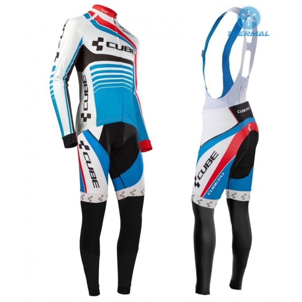 2016 Cube Teamline Weiß-Blau thermisch Fahrradbekleidung Satz Radtrikot Langarm+Lang Trägerhose Radtrikot Kaufen