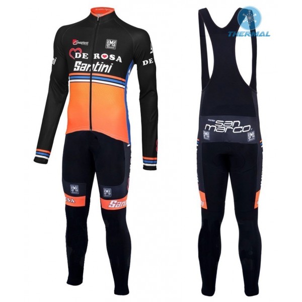 2016 Team DE-ROSA Schwarz-Orange thermisch Fahrradbekleidung Satz Radtrikot Langarm+Lang Trägerhose Radtrikot Kaufen