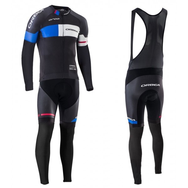 2016 Orbea Team Pro Schwarz-Blau Fahrradbekleidung Satz Radtrikot Langarm+Lang Trägerhose Radtrikot Kaufen