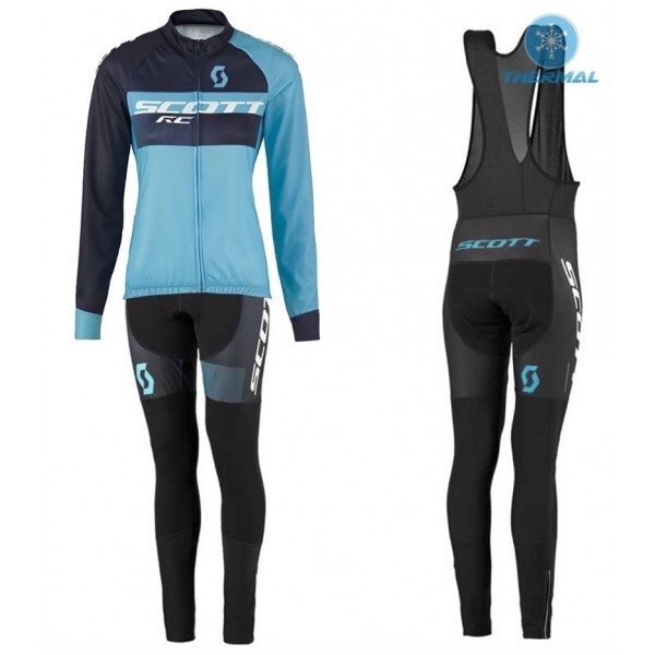 2016 Scott RC Schwarz-Blau Damen thermisch Fahrradbekleidung Satz Radtrikot Langarm+Lang Trägerhose Radtrikot Kaufen