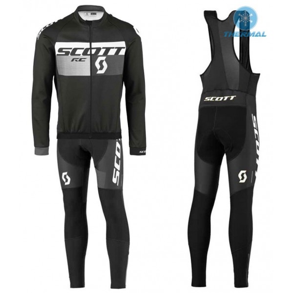 2016 Scott RC Schwarz-Grau thermisch Fahrradbekleidung Satz Radtrikot Langarm+Lang Trägerhose Radtrikot Kaufen