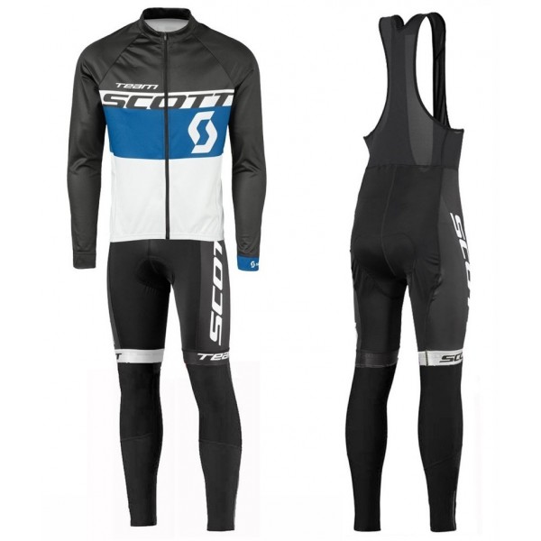 2016 Scott Team Schwarz-Blau-Weiß Fahrradbekleidung Satz Radtrikot Langarm+Lang Trägerhose Radtrikot Kaufen
