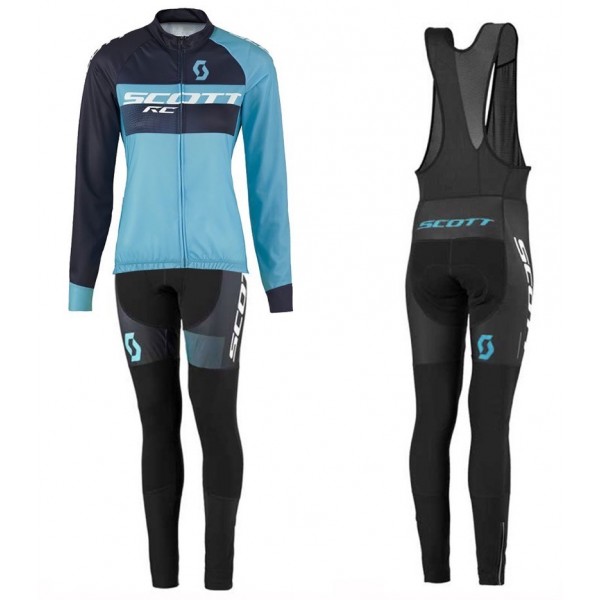 2016 Scott RC Schwarz-Blau Damen Fahrradbekleidung Satz Radtrikot Langarm+Lang Trägerhose Radtrikot Kaufen