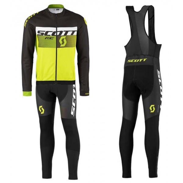 2016 Scott RC Schwarz-Weiß-Grün Fluo Fahrradbekleidung Satz Radtrikot Langarm+Lang Trägerhose Radtrikot Kaufen