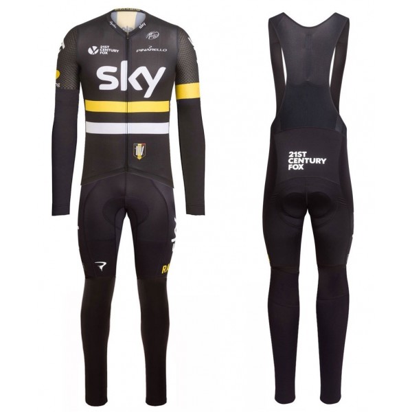 2016 Team Sky IV Schwarz-Gelb Fahrradbekleidung Satz Radtrikot Langarm+Lang Trägerhose Radtrikot Kaufen