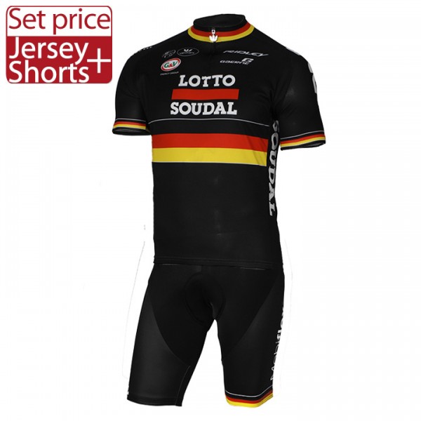 2017 LOTTO SOUDAL Germany Schwarz Fahrradbekleidung Satz Radtrikot Kurzarm+Kurz Radhose Radtrikot Kaufen
