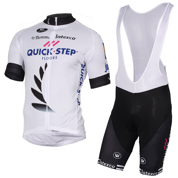 Quick Step Floors 2017 Weiß Fahrradbekleidung Satz Radtrikot Kurzarm+Kurz Trägerhose Radtrikot Kaufen