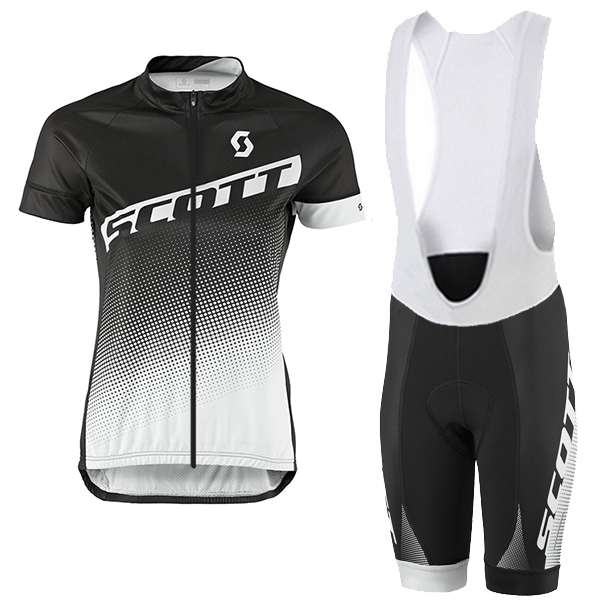 2017 Scott Damen Schwarz Weiß Fahrradbekleidung Satz Radtrikot Kurzarm+Kurz Trägerhose Radtrikot Kaufen