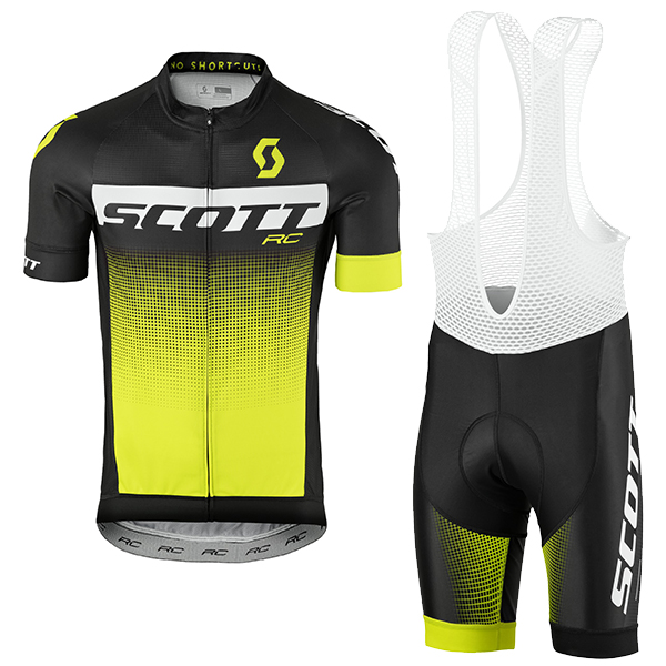 2017 Scott Rc Schwarz Weiß Gelb Fahrradbekleidung Satz Radtrikot Kurzarm+Kurz Trägerhose Radtrikot Kaufen