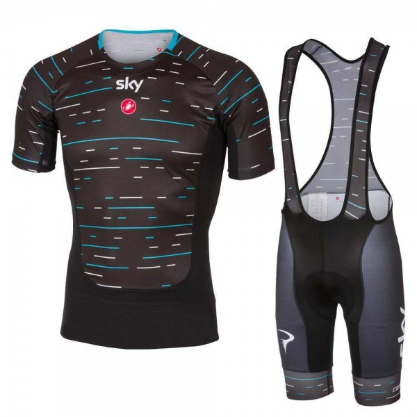 Sky Pro 2017 Prosecco Fahrradbekleidung Satz Radtrikot Kurzarm+Kurz Trägerhose Schwarz Radtrikot Kaufen