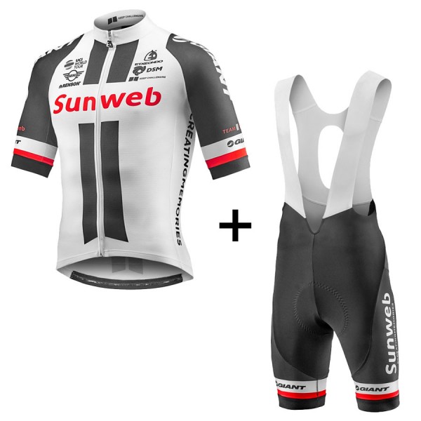2017 Sunweb Pro Weiß Fahrradbekleidung Satz Radtrikot Kurzarm+Kurz Trägerhose Radtrikot Kaufen